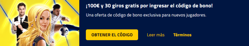 100 Euros y 30 Giros Gratis con Código de Bono